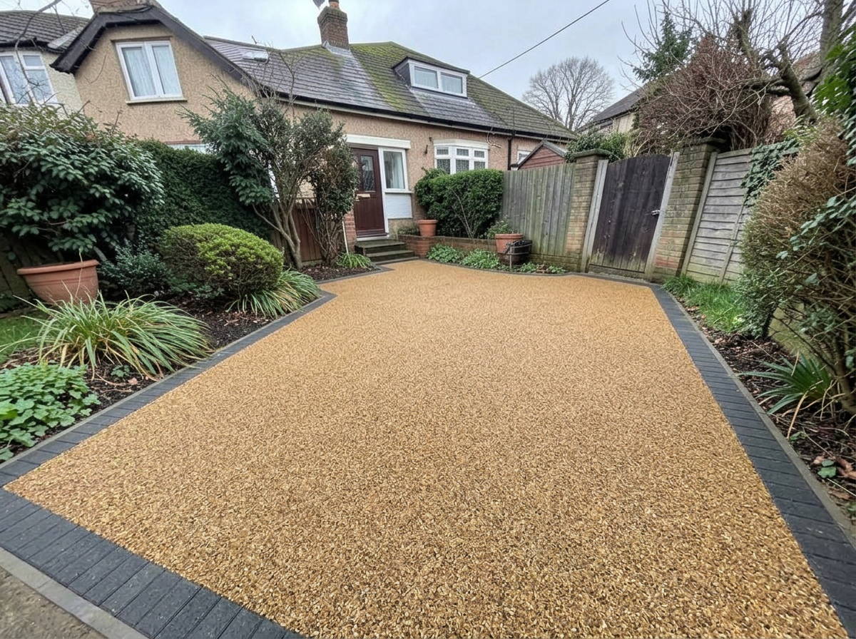 Golden resin bound driveway after work